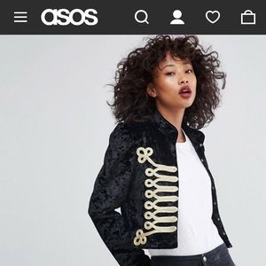 ASOS NWOT Blac &Gold Velvet Military Style Jacket